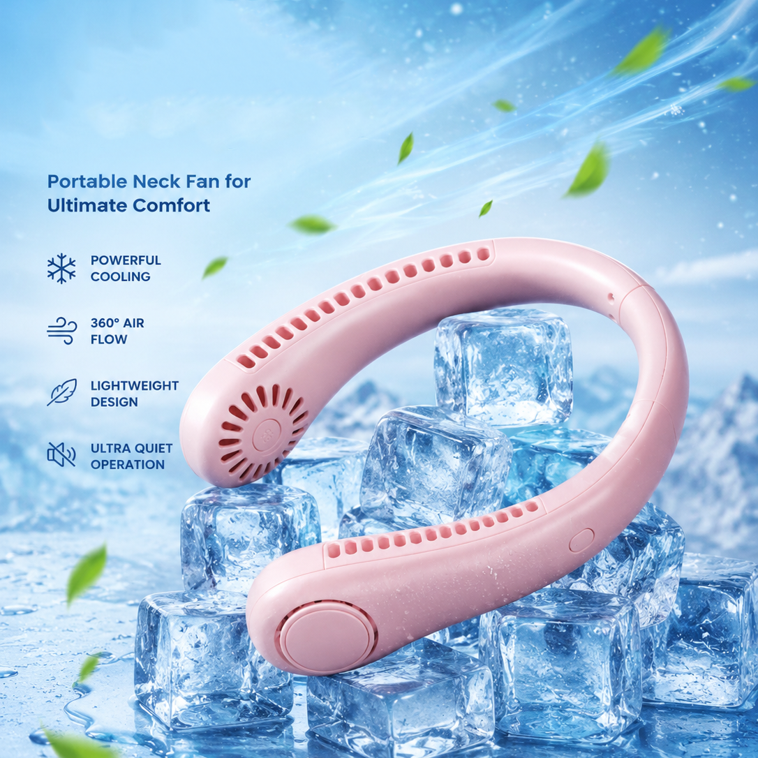 Portable Neck Fan – Rechargeable 360° Air Flow Wearable Neck Fan | Hands-Free Cooling Fan